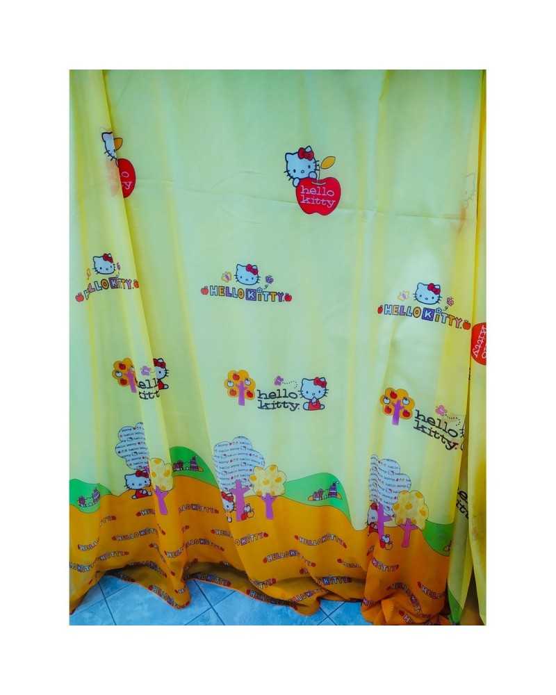 Vorhangstoff Hello Kitty Gelb mit orangefarbener Facione, Höhe 280 cm