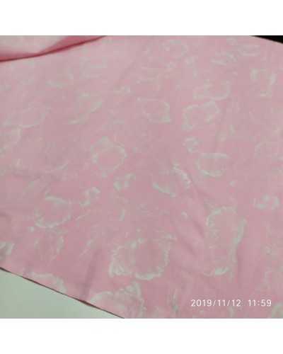 Tela Algodón Rosa Estampado Flores Blancas 150 Cm Alto