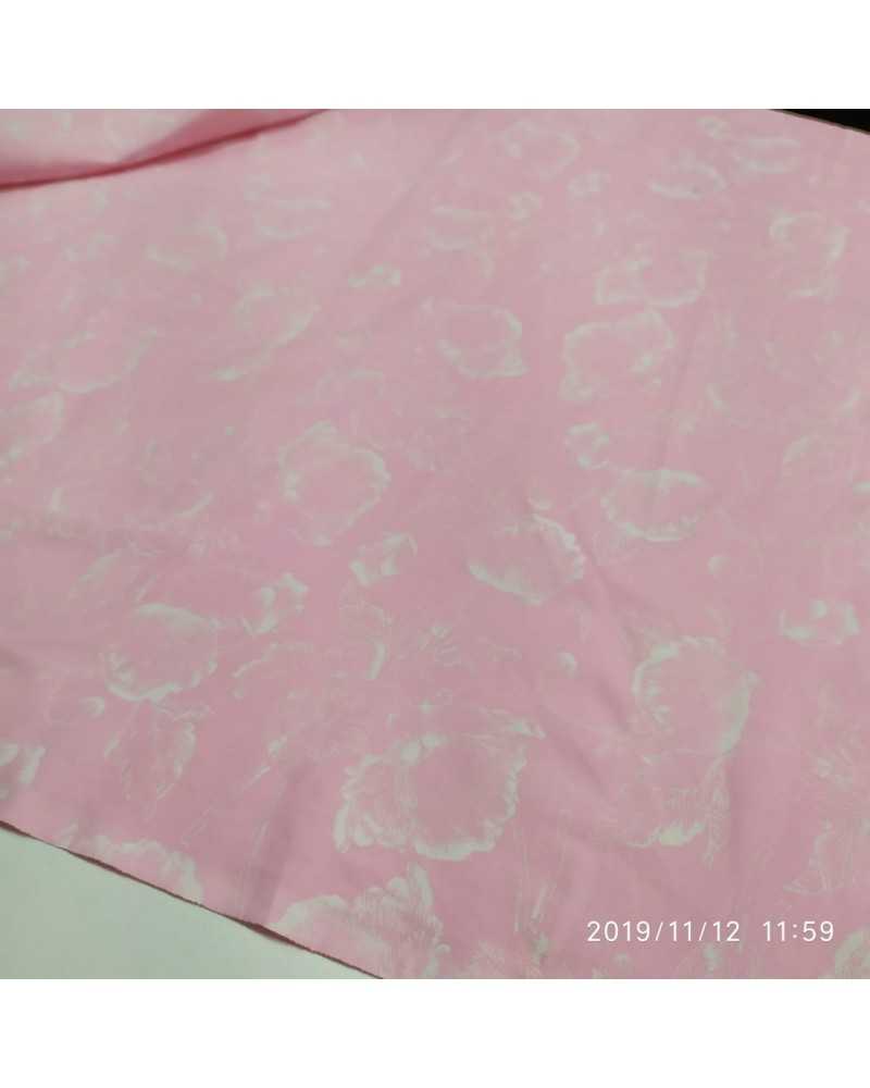 Rosa Baumwollstoff, weißer Blumendruck, 150 cm hoch