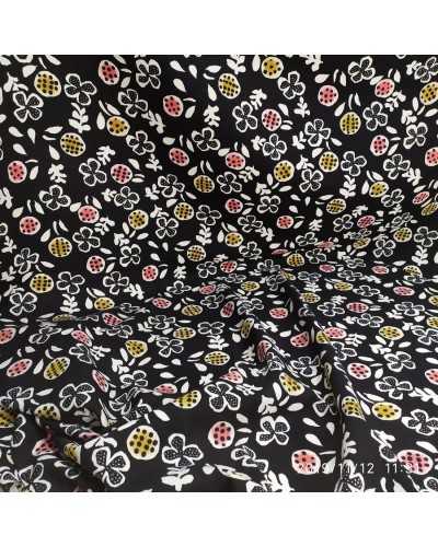 Komfort-Stoffbasis, schwarze Blumen und Kreise, Höhe 140 cm