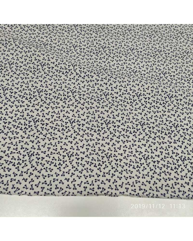 Gestreifter Stoff in Weiß und Blau mit Kirschmuster, Höhe 150 cm