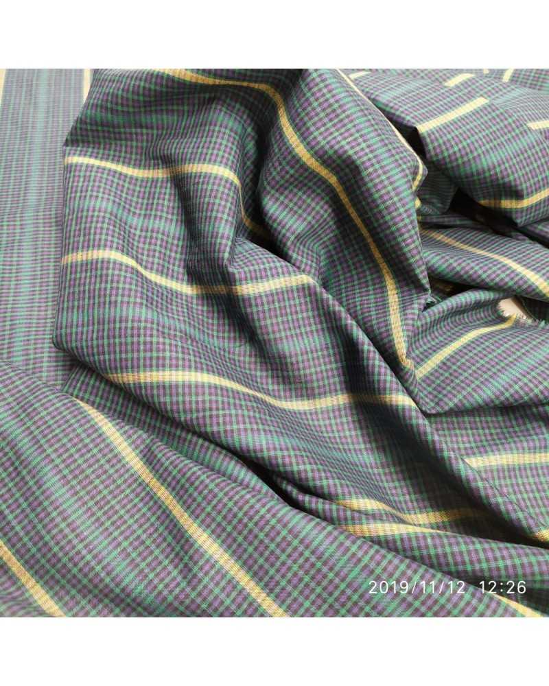 Schottischer Baumwollstoff mit senffarbenen und grünen Streifen, 150 cm hoch