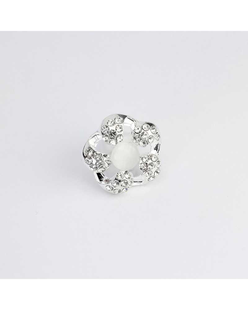 Jewel Button Strass Glass and Silver Metal Line 28