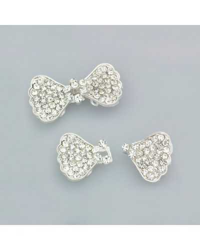 Haken-Schmuckschnalle, Strass, Kristall, Metall, Silber, 44 x 25 mm