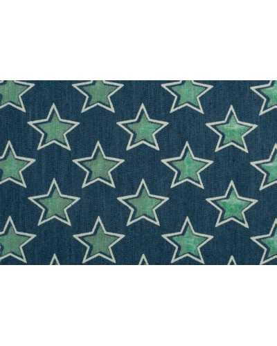 Light Cotton Jeans Fabric Green Star Print 140 Cm High