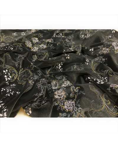 50 Cm Tessuto Velluto Elastico Tipo Seta Stampa Fiori Alto 150 Cm