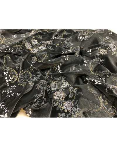 50 Cm Tessuto Velluto Elastico Tipo Seta Stampa Fiori Alto 150 Cm
