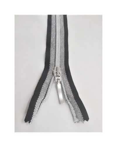 Zipper Zip Closure Line Model Black Silver Lurex Fixed 1 Cursor 20 Cm Long