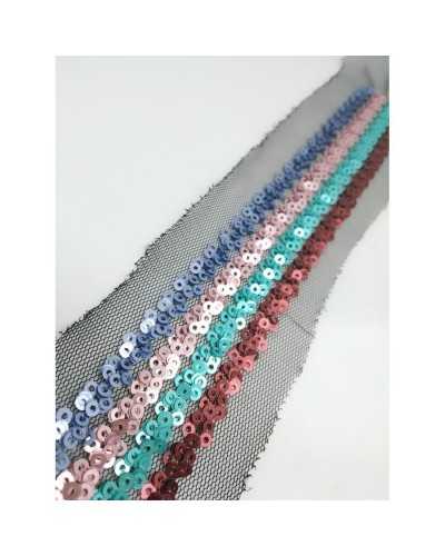 50 cm Besatzbordüre, Mini-farbige Pailletten, schwarze Tüllbasis, 3 cm hoch