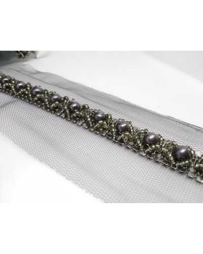 50 Cm Pasamanería Joya Abalorios Gris Rocailes Strass Metal Plano Plateado Oscuro Alto 15 Mm