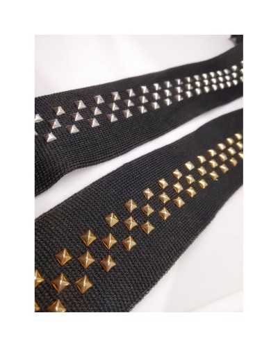 50 Cm Passementerie Semi-élastique Jersey Noir Clous Métalliques 4 Cm De Haut