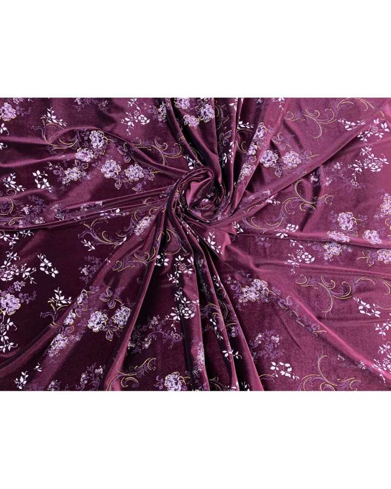 Glossy bi-elastic velvet fabric printed devorè flowers 150 cm high