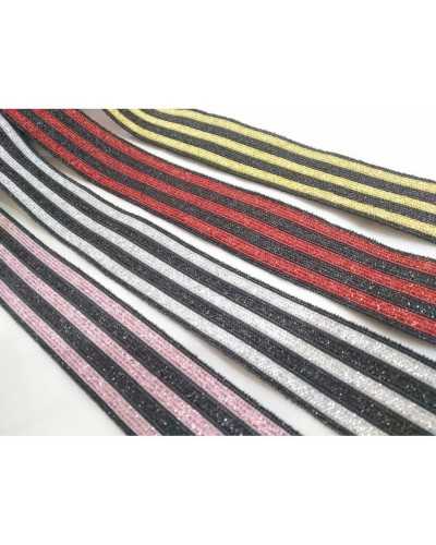 50 Cm Trimmings Elastic Spring Striped Lurex Black Base High 4 Cm