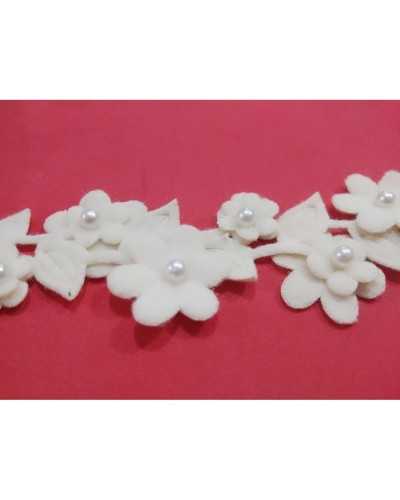 50 Cm Passementerie Velours Fleurs Découpées Goujon Perle 4 Cm De Haut