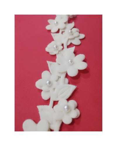 50 Cm Passementerie Velours Fleurs Découpées Goujon Perle 4 Cm De Haut