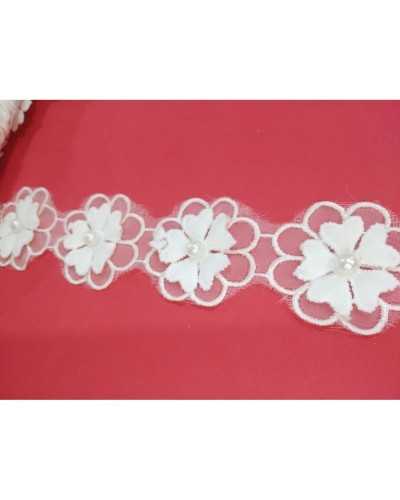 50 cm Verzierungen, Blumen, bestickter Organza-Ausschnitt, Perlenstecker, 35 mm hoch, 13 Stück