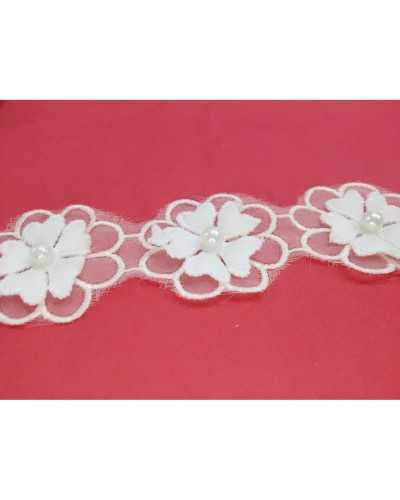 50 cm Verzierungen, Blumen, bestickter Organza-Ausschnitt, Perlenstecker, 35 mm hoch, 13 Stück