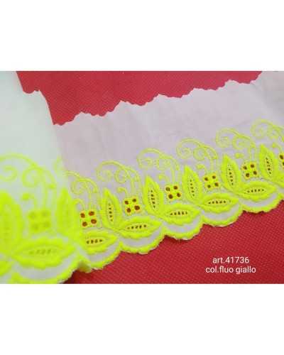 50 Cm Trimmings White Sangallo Lace Fluo Embroidered 9 Cm High