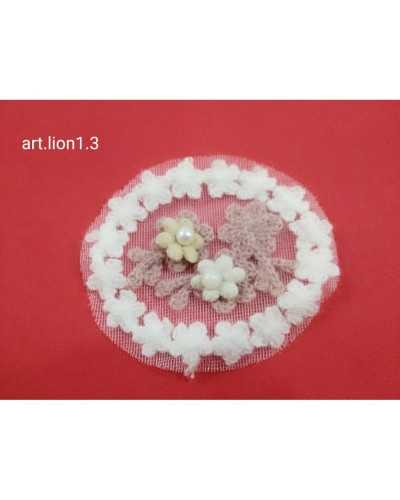 Applicazione Coppia Moda Lana Tulle Fiori Perle Panna Rosa Antico Grigio Alto 6 Cm