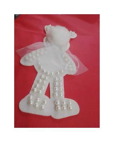 Application Mode Blanc Lait Lapin Pannolenci Perles Goujons Pom Pom Haut De Fourrure 25x12 Cm