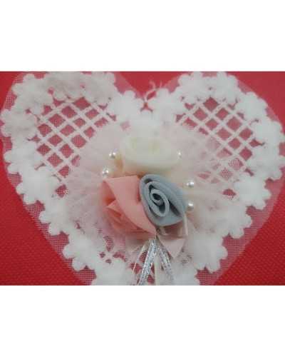 Application Coeur Laine Tulle Fleurs Tissu Haut 13x16 Cm