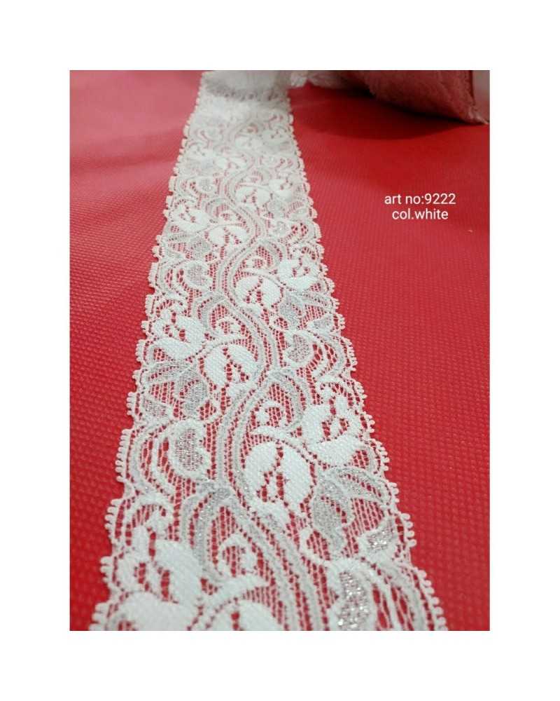 Besatz elastische Spitze Silber Lurex Spitze hoch 6 cm