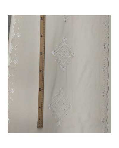 LINEN CURTAIN FABRIC WITH MACRAME' MEDALLION SCALLOPED ON THE SIDE 60 CM HIGH