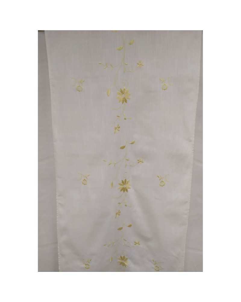 50 CM TESSUTO TENDINA MISTO LINO FIORE RICAMATO RAMAGE ALTO 60 CM