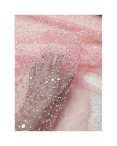 50 CM BORDADO CORAL LENTEJUELAS TUL TELA 150 CM ALTO