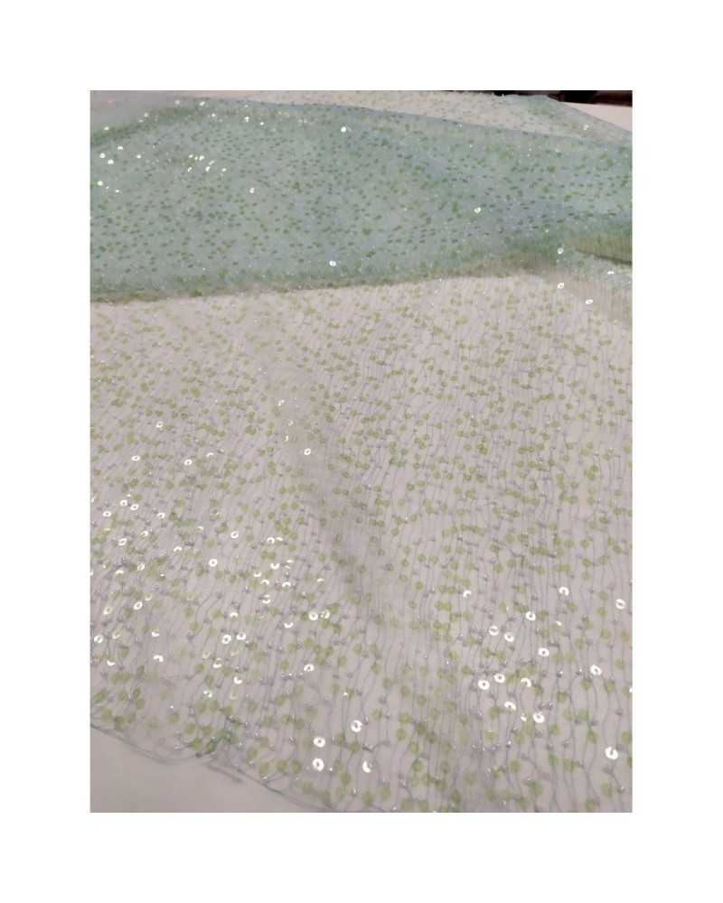 50 CM TESSUTO TULLE RICAMATO PAILLETTES CORALLINI ALTO 150 CM
