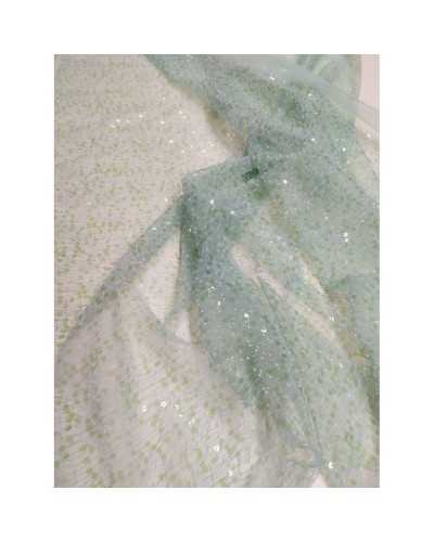 50 CM BORDADO CORAL LENTEJUELAS TUL TELA 150 CM ALTO