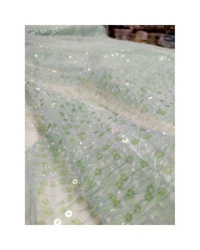 TISSU TULLE BRODÉ SEQUINS CORAIL 50 CM HAUTEUR 150 CM