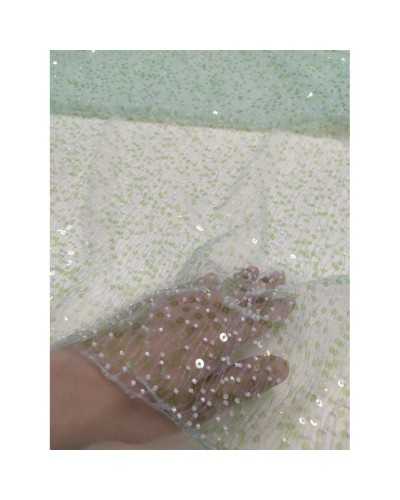 TISSU TULLE BRODÉ SEQUINS CORAIL 50 CM HAUTEUR 150 CM