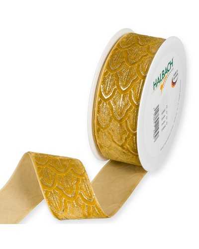 6 Mt Trimmings Christmas Ribbon Velvet Gold Lurex Leaf 38 Mm High