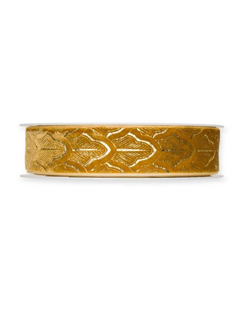 6 Mt Passamaneria Nastro Natalizio Velluto Foglia Lurex Oro Alto 25 Mm