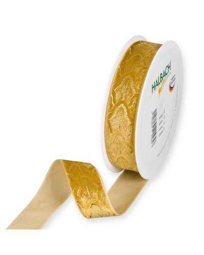 6 Mt Passamaneria Nastro Natalizio Velluto Foglia Lurex Oro Alto 25 Mm