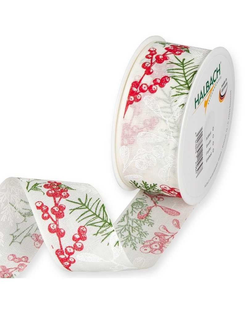 18 Mt Adornos Cinta Decorativa Navideña Estampado Ramas Bayas 4 Cm Alto