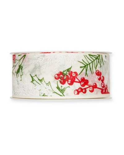 18 Mt Passementerie Décoratif Noël Ruban Imprimé Branches Baies 4 Cm De Haut