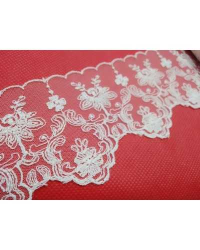 Passementerie Tulle Dentelle Fleurs Crème Festonné Haut 75 Mm