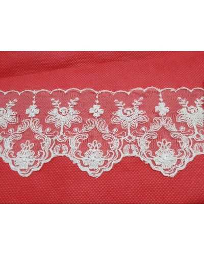 Passementerie Tulle Dentelle Fleurs Crème Festonné Haut 75 Mm