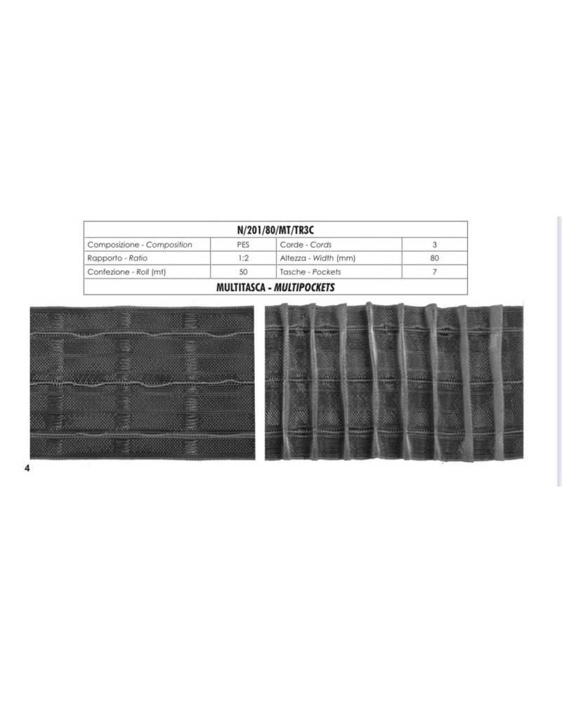 Rideau Draper Multipoches 3 Fils 7 Poches Transparentes 8 cm de haut