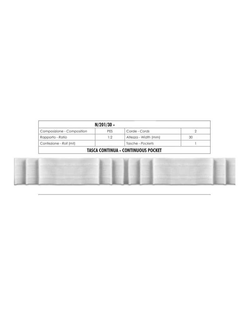Curtain Draper 1 Pocket Continuous White 2 Threads High 3 Cm