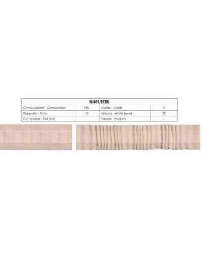 Cortina Draper Cruda 1 Bolsillo 2 Hilos 3 cm alto