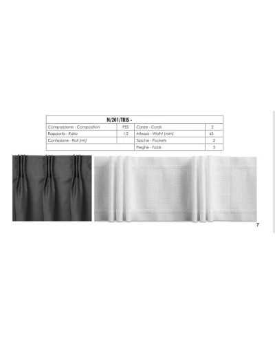 Kräuselvorhang Weiß 3 Falten 2 Fäden 2 Taschen Höhe 65 mm