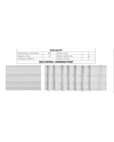 Rideau Drapier Blanc Poche Continue 2 Fils 2 Poches Haut 65 Mm