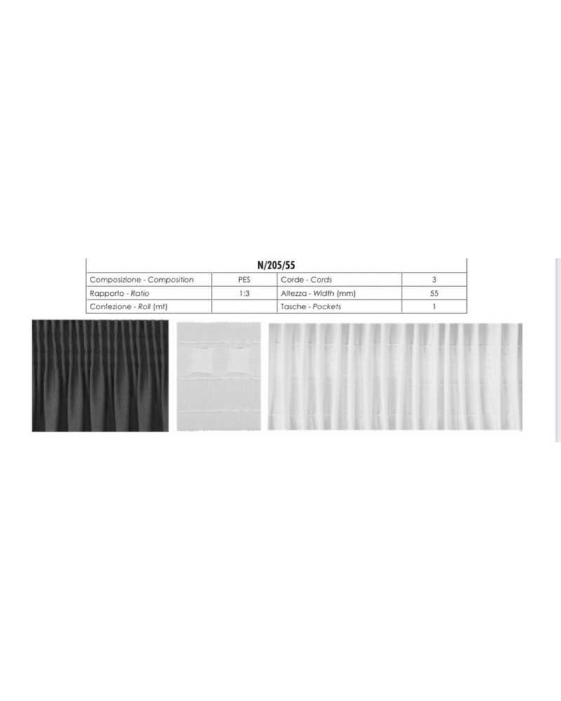 Cortina Draper Blanca 3 Hilos 1 Bolsillo Alta 55 Mm
