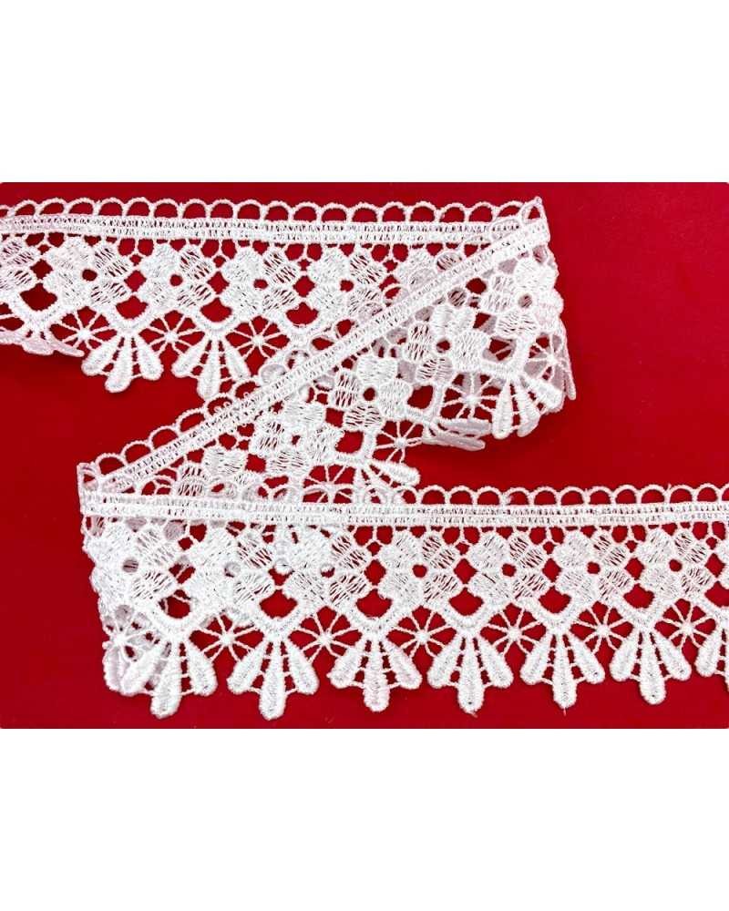Passamaneria Pizzo Macramè Merletto Bianco Fiore Punta Alto 6 Cm