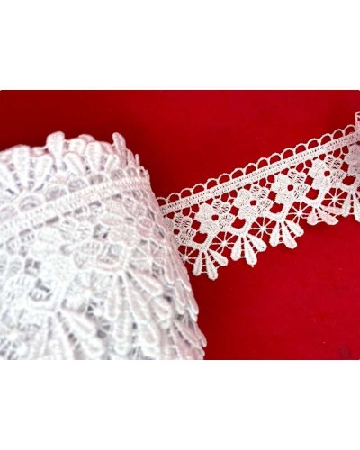 Passamaneria Pizzo Macramè Merletto Bianco Fiore Punta Alto 6 Cm