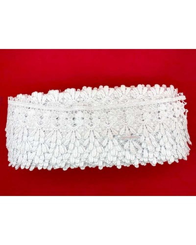 Passamaneria Pizzo Macramè Merletto Bianco Fiore Punta Alto 6 Cm
