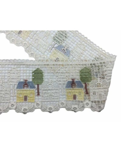 Merletto Macramè Panna Fantasia Punta Casette Alberi Alto Cm 12